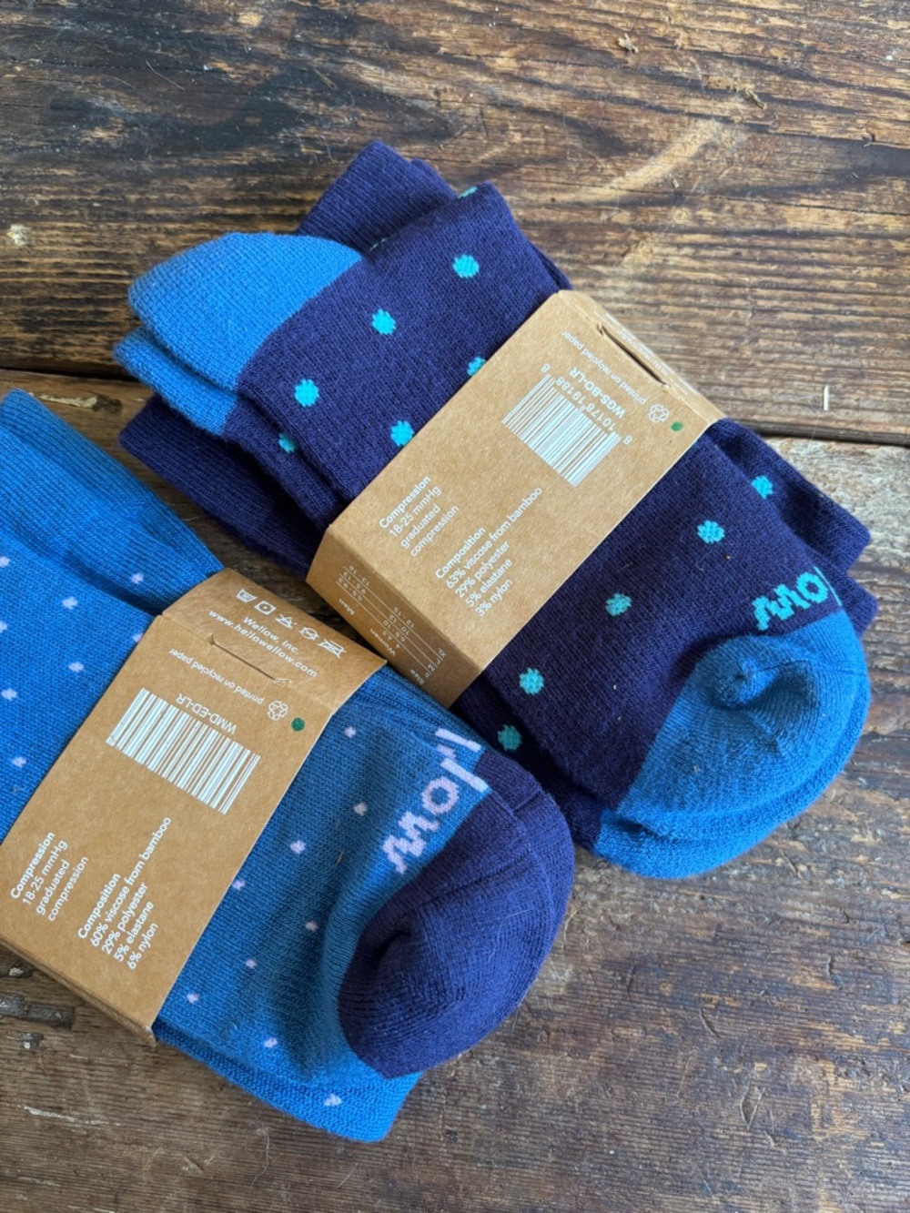 Wellow Men's Dot Crew Blue & Navy Wide Calf Compression Socks - Picture 2 of 6